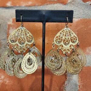 Gold Filigree Chandelier Indian Inspired Hook Earrings